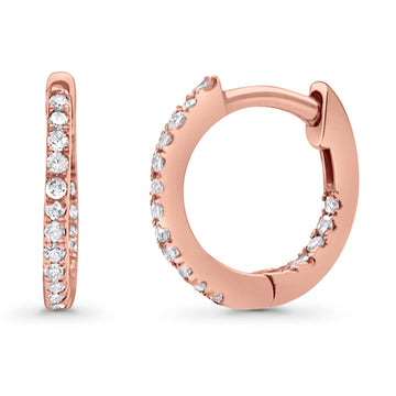 Solid 10K Rose Gold 11.6mm Round Diamond Huggie Hoop Earring Wholesale